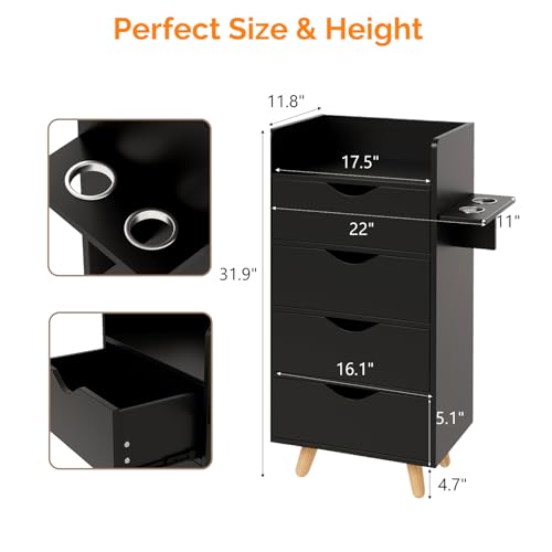 OmySalon 4-Drawer Salon Storage Cabinet with Hair Dryer Holders