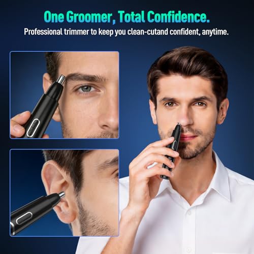 Ear and Nose Hair Trimmer with LED Display for Men Women, Painless USB Rechargeable Eyebrow & Facial & Nose Hair Trimmer Clipper, 10000 RPM Precision Tool Professional IPX7 Waterproof Dual Edge Blades