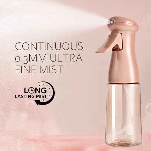 airbee Spray Bottle For Hair, Continuous Mister Sprayer, Ultra Fine Mist Empty Spraying Water Bottles for Hairstyling, Barbers, Salons, Essential Oil Scents, Cleaning, Plants (2 Pack, 6.8 OZ)