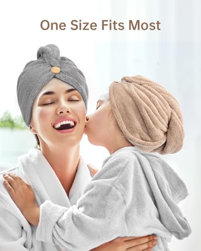 YFONG Microfiber Hair Towel Wrap with Button, 3 Pack
