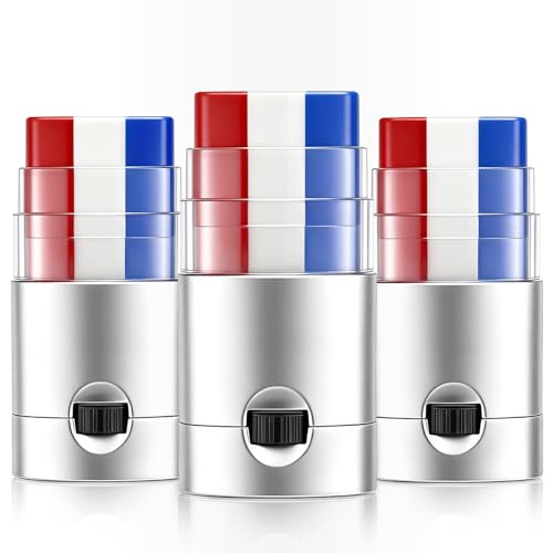 3-in-1 Red White Blue Face Paint Stick, Waterproof Sports Makeup