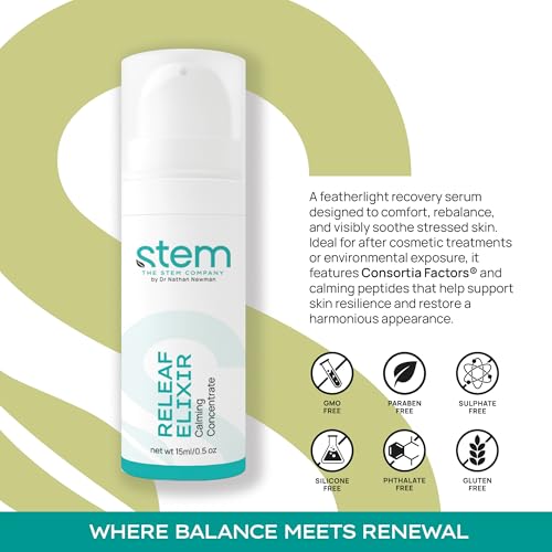 Redness Relief Calming Serum, ReLeaf Moisturizer Elixir with Ashwagandha, MSM & Piper Nigrum Extract, Soothes & Relaxes Skin, Redness Reducing Skin Care Cream