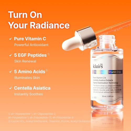 DearKlairs Freshly Juiced Vitamin Drop, 5% Hypoallergenic pure vitamin C serum, 1.18oz | Ascorbic acid, antioxidant for face, korean skincare