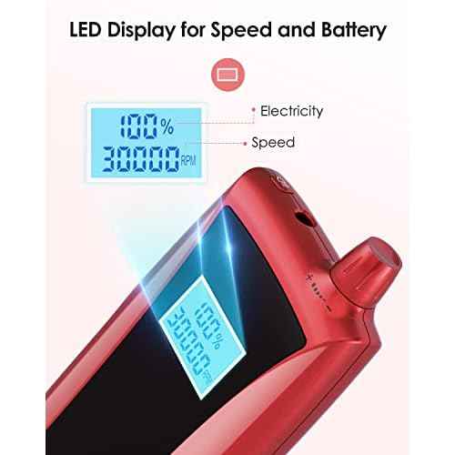 Beloving Portable Nail Drill Machine,30000RPM Rechargeable Electric Nail File Professional with Speed Display,Sanding Bands and Bits,Efile for Acrylic Dip Gel Nails Manicure Pedicure Home Salon Use