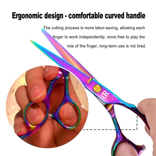 Professional Hair Cutting Shears Set,6 Inch Barber Hair Cutting Scissors Kit,Hairdressing Thinning Shears for Hair Cutting,Sharp Blades Haircut Scissors Kit for Women/Men/Kids (Rainbow) (Rainbow)