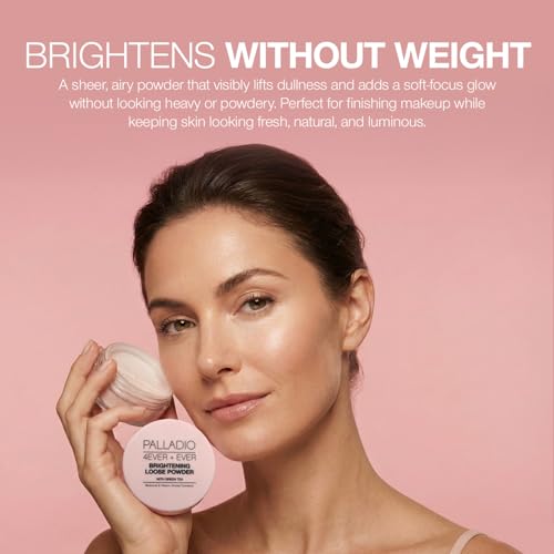 Palladio 4 Ever+Ever Mattifying Loose Setting Powder, Brighten Dark Circles, Lightens, and Creates a Look Of Luminosity, Soft, Radiant Finish All Day Wear, (Brightening Powder)