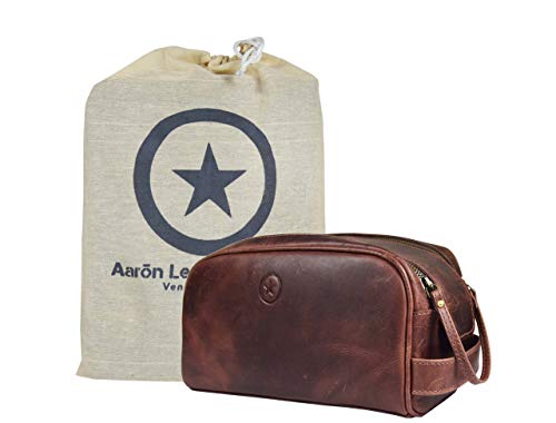 10" Genuine Leather Toiletry Bag with Waterproof Lining