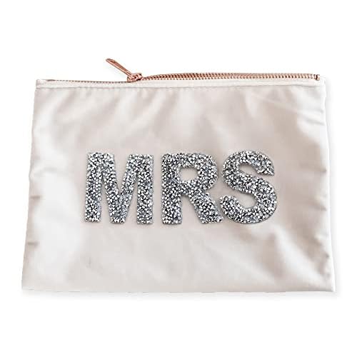ModParty Mrs Makeup Velvet Bag | Bride Cosmetic Pouch Sparkle Letter Mrs| Bridal Shower Gift Idea Natural