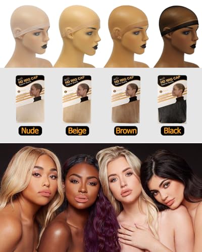 BEEOS Brown HD Wig Cap, 12-Pack Ultra-Thin Invisible Stocking Caps