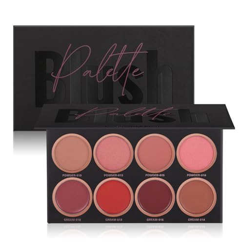 8 Colors Blush Palette, 4 Powder + 4 Cream Blush, Contour and Highlight Blush Palette, Natural Nude Makeup Brighten Skin Tone Portable Makeup Blush, Professional Facial Makeup Blush