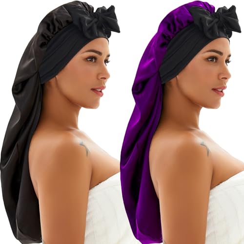 Wzl Wlg Satin Bonnet 2 Pack for Long Hair Sleep Cap Anti-Slip Night Hair Wrap
