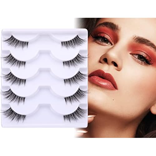 Half Lashes Lashes Natural Look Wispy 3/4 False Eyelashes Volume Clear Band False Cat Eye Lashes that Look Like Extensions Soft Handmade Reusable Lashes Pack