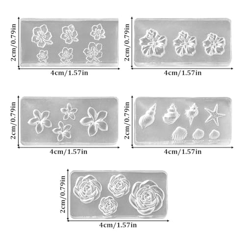 3D Flower Nail Art Molds - 5pc Silicone Stencils Set