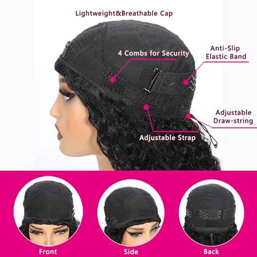 Water Wave Half Wig Human Hair 200% Density 3 in 1 Drawstring Seamless Flip Over With Adjustable String Invisible Hairline Headband Wig Beginner Friendly Glueless Wear and Go Human Hair Wig for Women