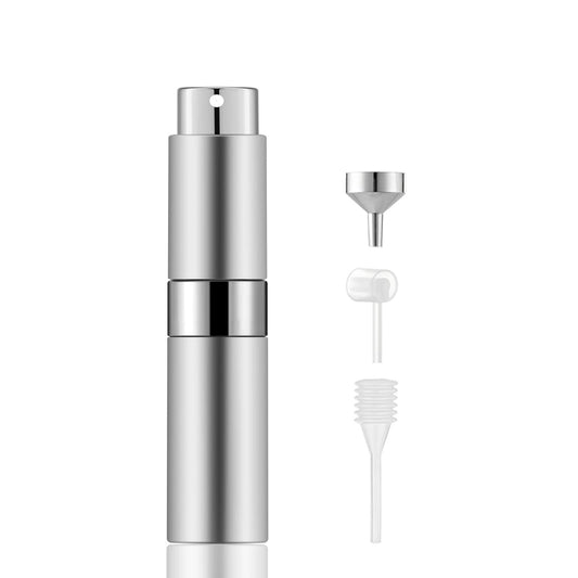 Lil Ray 8ml Portable Mini Perfume Atomizer, Refillable Empty Small Spray Bottle for Travel, Twist Tpye Pocket Cologne Sprayer (Silver)