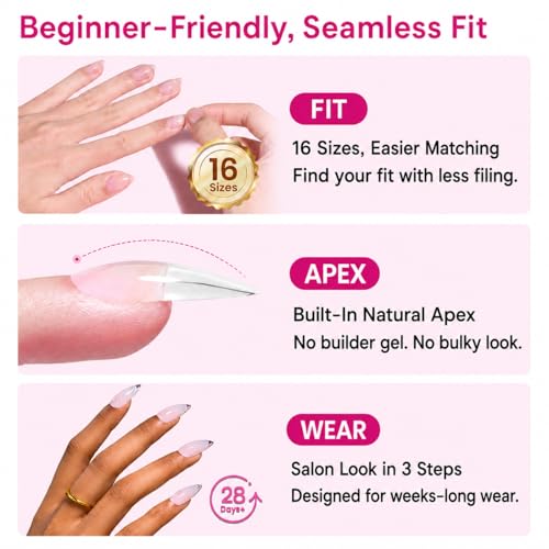 Beetles Tipex Lite Instant Apex Nail Tips, 16 Sizes Medium Stiletto
