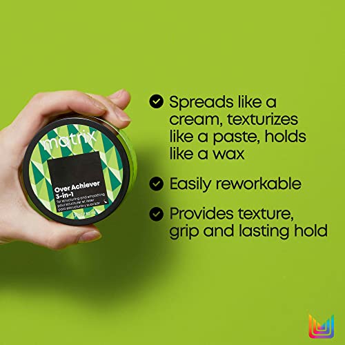 Matrix Styling Over Achiever 3-in-1 Wax For Smoothing & Structuring Hair - Provides Long Lasting Texture & Grip, Reworkable Hold, Spreads Like Cream Pomade, 1.7 Oz