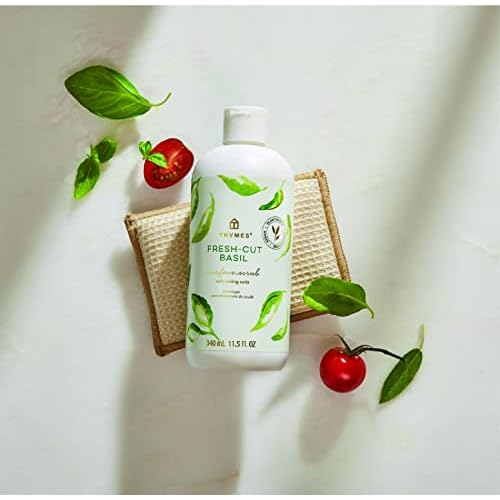 Thymes Soft Surface Scrub - Multipurpose Surface Cleaner - Scented Stain Remover with Baking Soda, Fennel & Parsley Extracts - Gentle Yet Effective Household Cleaner (Fresh-Cut Basil, 11.5 Fl oz)