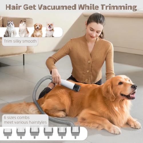 8VR White Dog Grooming Kit Vacuum with 6 Pet Grooming Tools, Quiet & Powerful