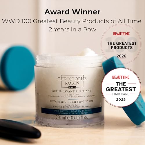 Christophe Robin Purifying Scalp Scrub with Sea Salt ? Deep-Cleansing Detox Exfoliating Treatment for Oily Roots & Sensitive Scalps, Removes Build-Up & Soothes Irritation