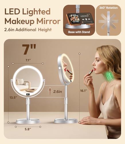 Glowtop 7" Lighted Makeup Mirror with 1X/20X Magnification