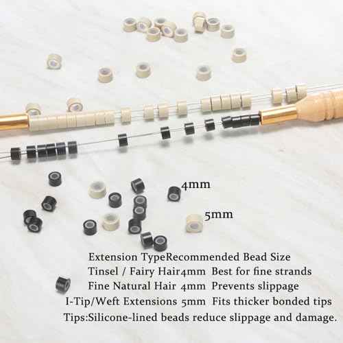 4mm-300pcs Hair Tinsel Beads,Silicone Lined Micro Rings,MicroLink Beads for Hair Extensions,Blonde