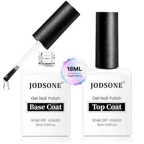 JODSONE 2 Bottles 18ml Top Coat Base Coat Gel Polish Set Compatible for Nail Salon Bright Surface, Girl Gift and At Home DIY Need U V Lamp Curing