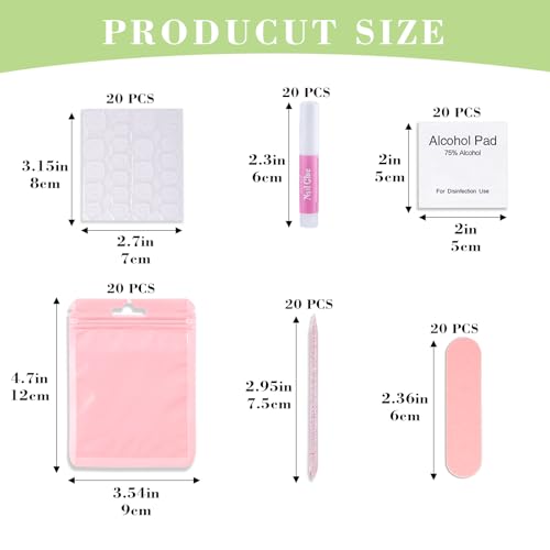 Press On Nail Prep Kit with Glue & Nail File (20pcs)