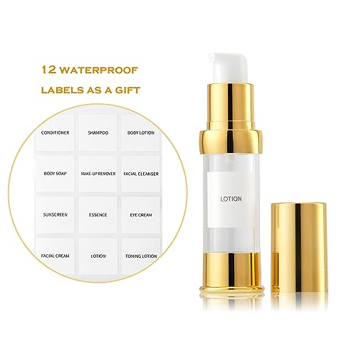 Gold 15ML 0.5 oz Airless pump bottle Toiletries Travel Size containers airport essentials Dispenser with Box Reusable mini lotion plastic travel bottles 4 Packs