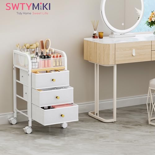 Rolling Makeup Organizer Cart with 9 Compartments & 3 Drawers