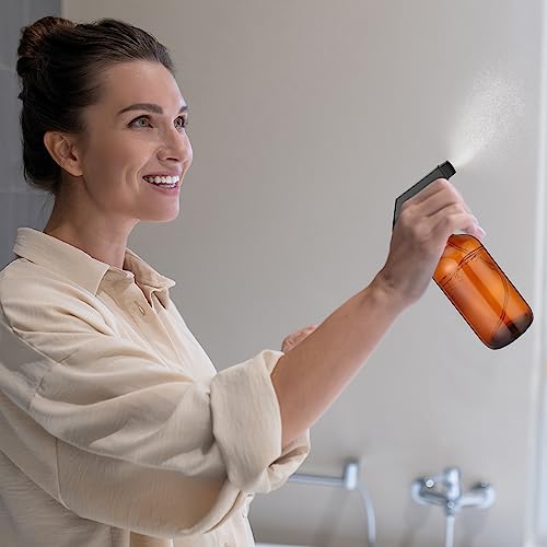 Norme 24 Pcs Glass Spray Bottles with Funnels and Labels 8 oz Refillable Cosmetic Empty Spray Containers with Trigger Squirt Containers for Essential Oil Cleaning Solutions(Brown)