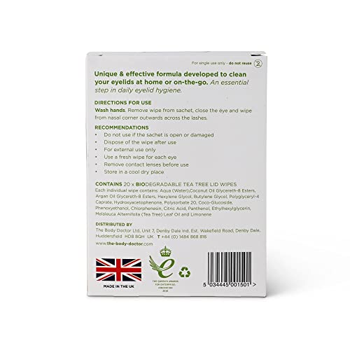 The Eye Doctor Tea Tree Eyelid Wipes - 40x Cleansing Lid Wipes Suitable for Dry Eye Blepharitis MGD & Demodex - Tea Tree, Coconut & Argan Oil