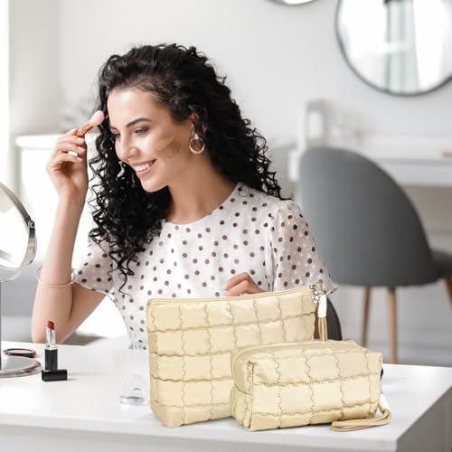 Richeart Checkered Makeup Bag - Travel Toiletry Pouch for Women