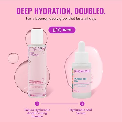 Good Molecules Hyaluronic Acid Serum and Sakura Essence Duo, Hydrating Skincare Set, 30ml Serum with 100ml Boosting Essence, All Skin Types