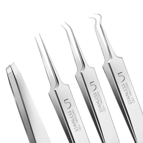 Blackhead Pimple Remover Tweezers Kit - 4 Stainless Steel Precision Tools