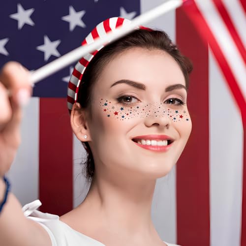 8 Pack Glitter Star Face Tattoos - Patriotic 4th of July