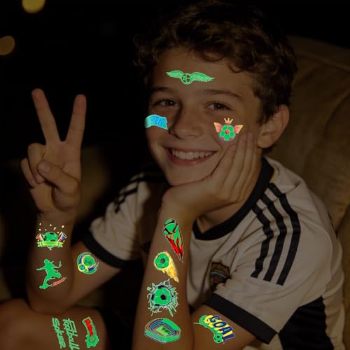 Glow in the Dark Soccer Temporary Tattoos for Kids - 60 Pcs