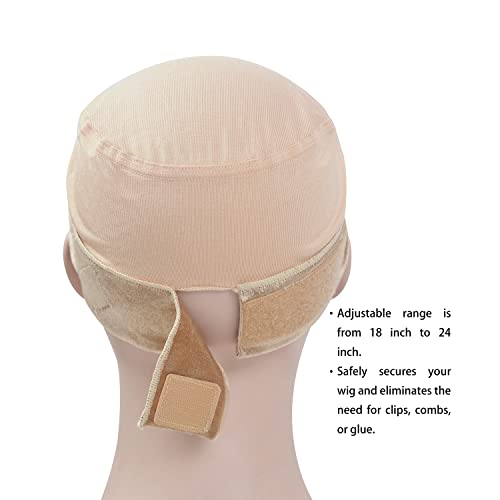 Wig Grip Cap for Women Wig Grip bands with Cap 2-in-1 Adjustable Comfortable Wigs Cap for Lace Front Wig (Beige)