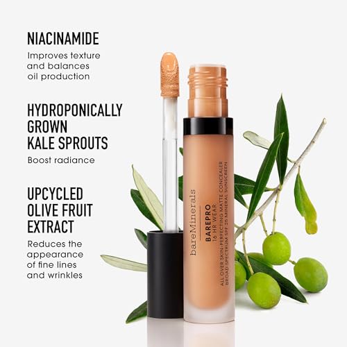 bareMinerals BAREPRO 16HR All Over Skin-Perfecting Natural Matte Concealer Mineral SPF 25 with Niacinamide, Conceals Dark Spots, Blemishes + Dark Circles, Longwear Mineral Matte Complexion