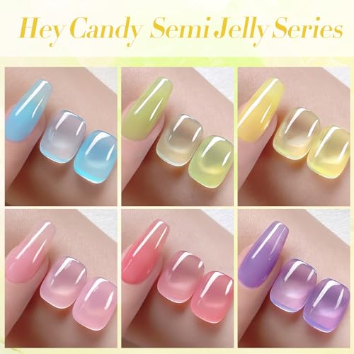 Born Pretty Jelly Gel Nail Polish Halloween 30% Ice Jelly Neon Gel Polish Crystal Transparent Gel Polish Set Yellow Green Blue Purple Hot Pink Nail Art Varnish Manicure 6PCS Halloween Gift