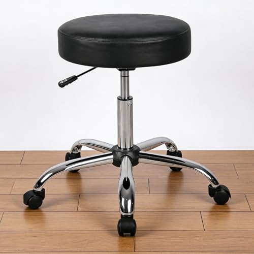 Rolling Chair Stool with Wheels 400lb Capacity Adjustable Height Vanity Stool 3" Memory Foam Seat Quiet Wheels Chair for Salon Tattoo Spa Pedicure Makeup Studio (Widened Base)