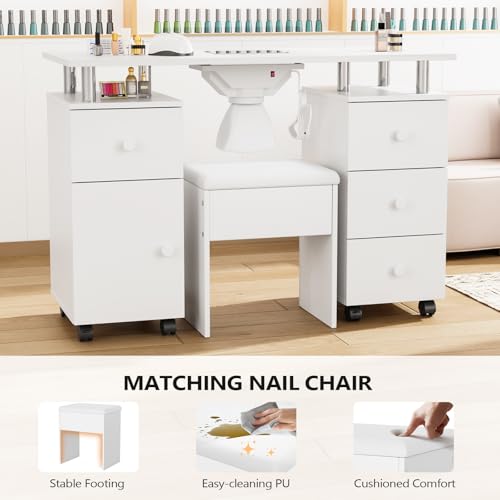 OmySalon Nail Desk & Chair Set with Dust Collector, White