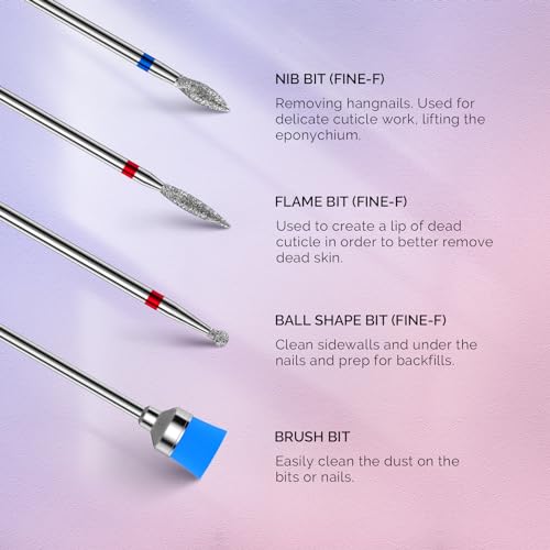 MelodySusie Nail Drill Bits Set, 7pcs Tungsten Carbide Diamond Nail Drill Bits for Acrylic Nails Poly Gel Cuticle Remove, 3/32'' Professional Nail Bits for Nail Drill Efile, Manicure Pedicure Tools