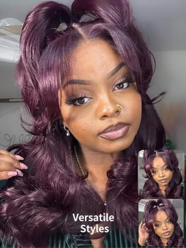 Black Cherry Layered Straight Human Hair Glueless Wig 18in