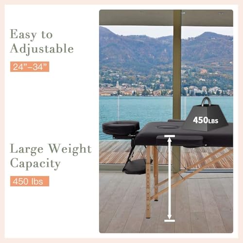 BestMassage Portable Massage Table 24" Wide Height Adjustable