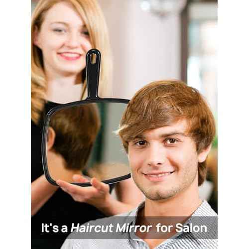 PROTECLE Hand Mirror, 12.4" L x 9" W Salon Barber Hairdressing Handheld Mirror with Handle, Square Black
