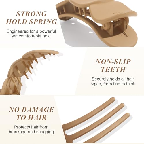 Flat Hair Clips for Women - Strong Hold Claw Clips, 4-Pack