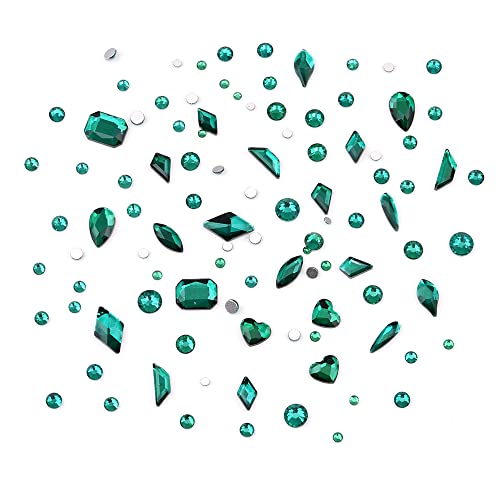 Tisslan 820pcs Glass Green Nail Rhinestones Flatback Crystals Mixed Size and Shapes for Makeup Nail Art Decoration Crafts Cheap Supply