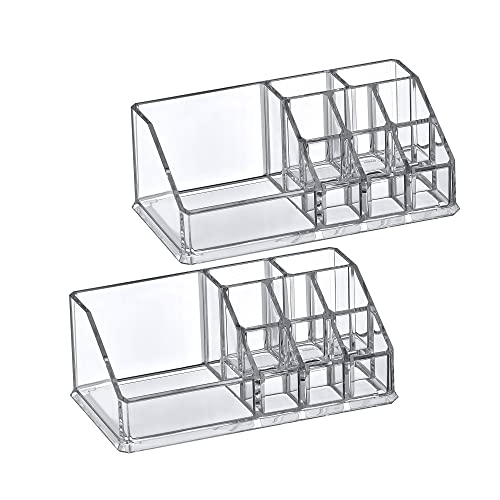 Amazing Abby - Tiffany - 2-Pack Acrylic Cosmetic Organizer, Transparent Plastic Makeup Holder, Compartmented, Shatter-Proof, Perfect Bathroom Vanity Storage Solution for Beauty Supply, Small