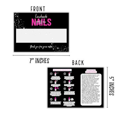 Handmade Acrylic Press On Nails Display Card | 5x7¡± 30 pk | w/Application Aftercare Instructions Inserts Hot Pink & Black Add to Your Bags to Display Nails